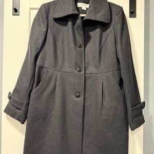 Liz Claiborne Charcoal Gray Wool Trench Coat Ladies Size Large